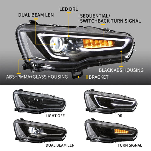 Mitsubishi Lancer 2008-2018 Evo X - Vland Sequential LED Head Lights Mitsubishi Lancer 2008-2018 Evo X - Vland Sequential LED Head Lights