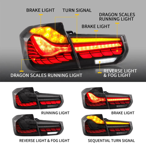 BMW 3 Series F30 F80  - Vland Sequential Tail Lights Dragon Scale Style BMW 3 Series F30 F80  - Vland Sequential Tail Lights Dragon Scale Style
