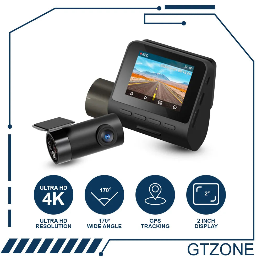 4K UHD Dash Cam & 2K Rear Camera with GPS. 4K UHD Dash Cam & 2K Rear Camera with GPS.