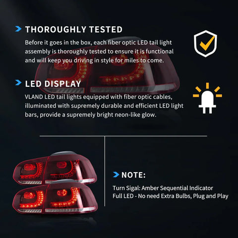 VW Golf Mk6 Sequential Red LED Tail Lights Vland - gtzone VW Golf Mk6 Sequential Red LED Tail Lights Vland - gtzone