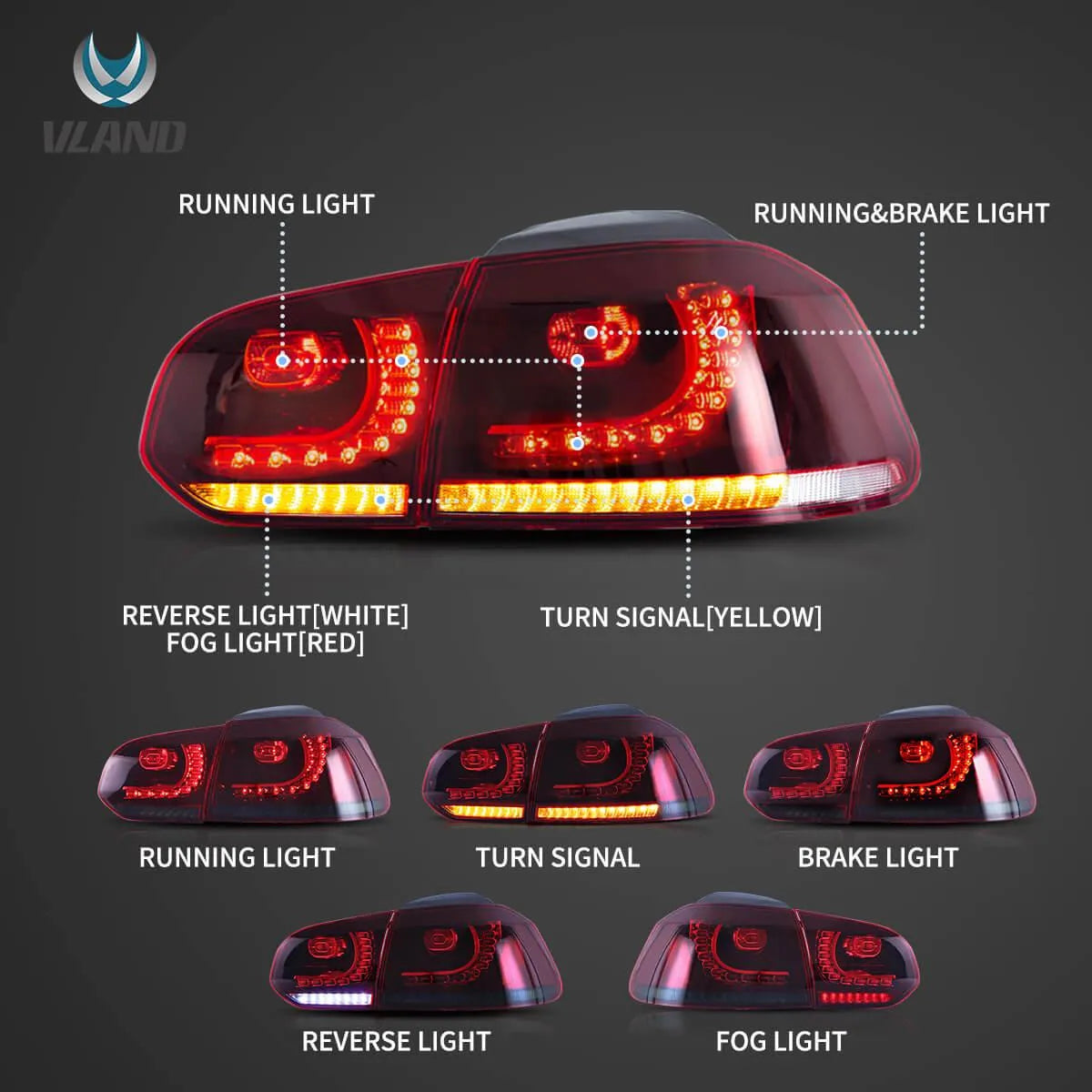 VW Golf Mk6 Sequential Red LED Tail Lights Vland - gtzone VW Golf Mk6 Sequential Red LED Tail Lights Vland - gtzone