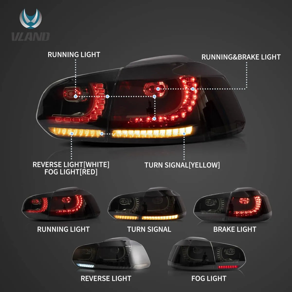 VW Golf Mk6 Sequential Red LED Tail Lights Vland - gtzone VW Golf Mk6 Sequential Red LED Tail Lights Vland - gtzone