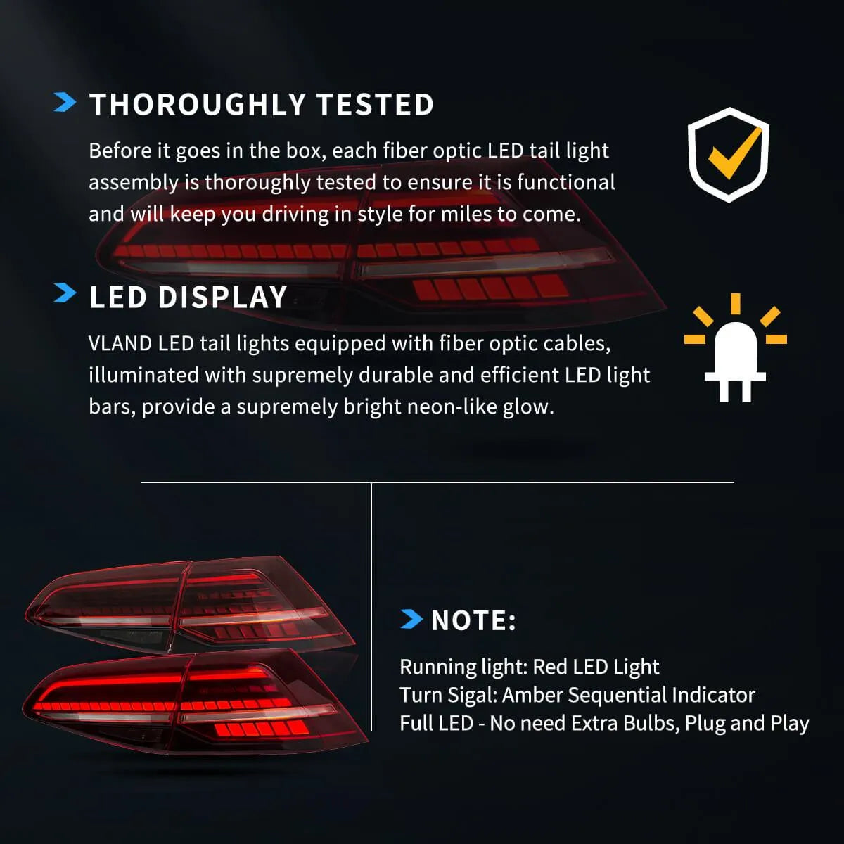 Volkswagen Golf MK7 MK7.5 Hatchback Vland LED Tail Lights with Sequential Turn Signal - gtzone Volkswagen Golf MK7 MK7.5 Hatchback Vland LED Tail Lights with Sequential Turn Signal - gtzone