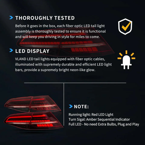 Volkswagen Golf MK7 MK7.5 Hatchback Vland LED Tail Lights with Sequential Turn Signal - gtzone Volkswagen Golf MK7 MK7.5 Hatchback Vland LED Tail Lights with Sequential Turn Signal - gtzone