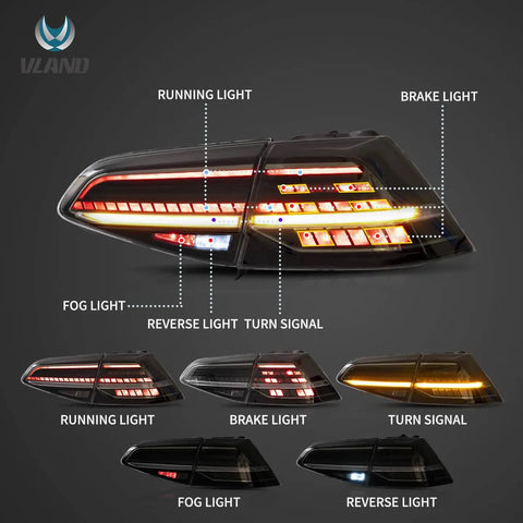 Volkswagen Golf MK7 MK7.5 Hatchback Vland LED Tail Lights with Sequential Turn Signal - gtzone Volkswagen Golf MK7 MK7.5 Hatchback Vland LED Tail Lights with Sequential Turn Signal - gtzone
