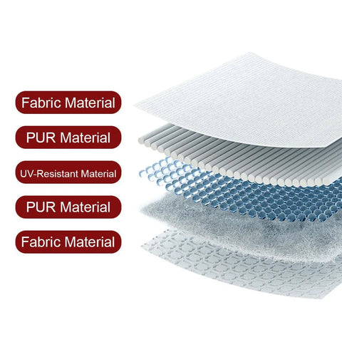 the sunshade comprises of 5 layers which are fabric material, pur material, uv-resistant material, pur material and fabric material. the sunshade comprises of 5 layers which are fabric material, pur material, uv-resistant material, pur material and fabric material.