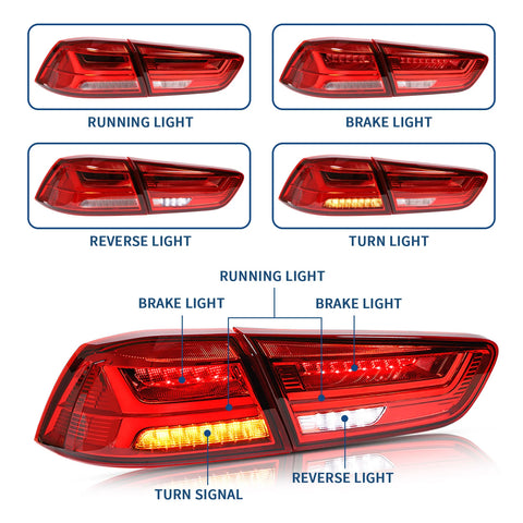 Mitsubishi Lancer 2008-2018 Evo X - Vland Sequential LED Tail Lights