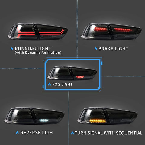 Mitsubishi Lancer 2008-2018 Evo X - Vland Sequential LED Tail Lights