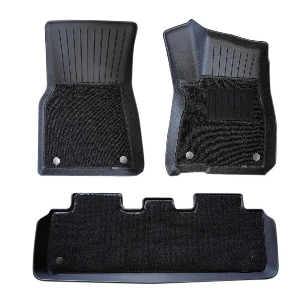 Tesla Model Y All Weather Waterproof TPE Floor Mat with removable anti-slip carpet.