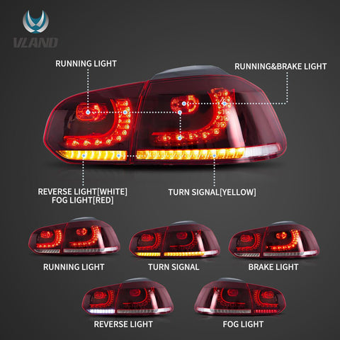 VW Golf Mk6 Sequential Red LED Tail Lights Vland - gtzone