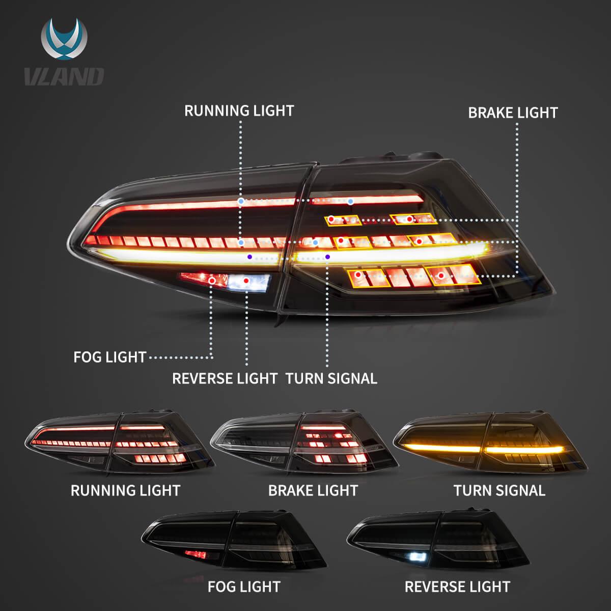 Volkswagen Golf MK7 MK7.5 Hatchback Vland LED Tail Lights with Sequential Turn Signal - gtzone